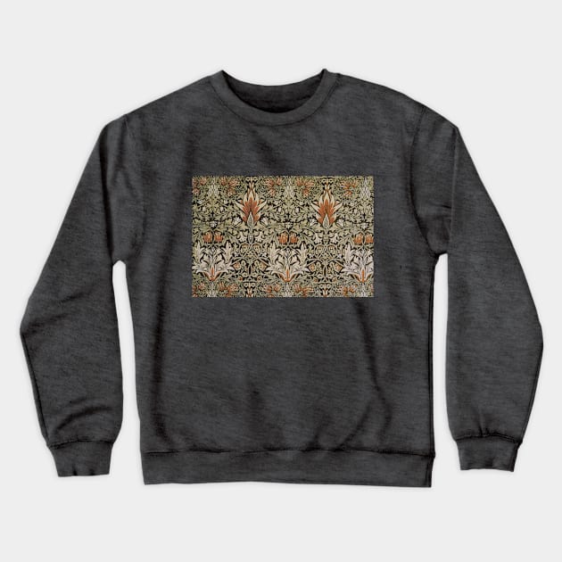 Snakeshead by William Morris, Vintage Textile Art Crewneck Sweatshirt by MasterpieceCafe